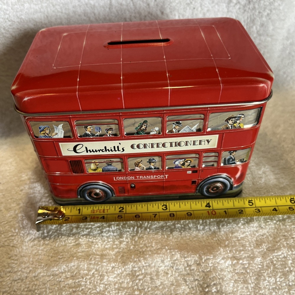 Churchill's London Transport Double-Decker Red Bus Coin Bank Tin - Picture 7 of 9